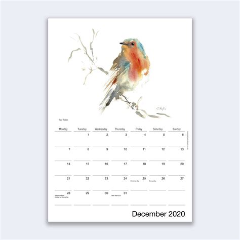 2021 Bird Calendar With Bird Paintings In Watercolour A4 Etsy