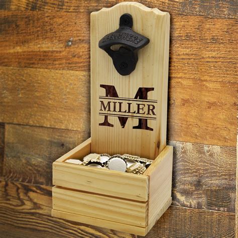 Engraved Wall Mounted Bottle Opener And Cap Catcher Personalized Bottle Opener Wall Mount With