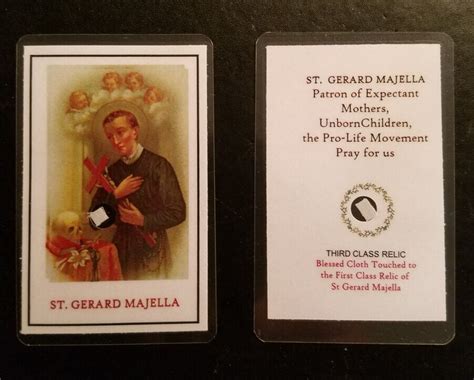 St Gerard Majella Relic Prayer Card Patron Saint Mothers Unborn