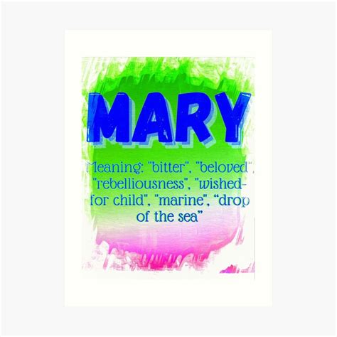 Name Mary Meaning Print Art Print By Mary Riley Unique Art Prints