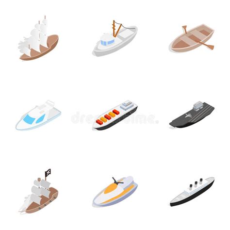 Water Transport Icons Isometric 3d Style Stock Vector Illustration