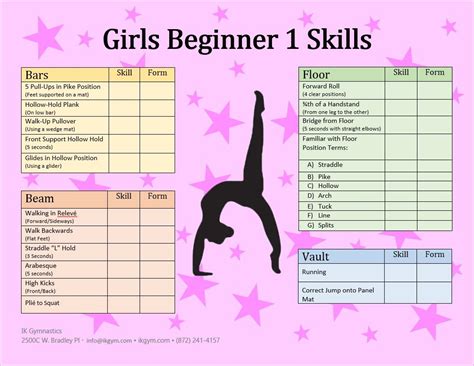 List Of Beginner Skills Pk Level Gymnastics Workout Gymnastics