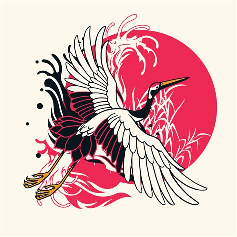 Tattoo Design Of Traditional Japanese Heron Bird 23232474 Vector Art At