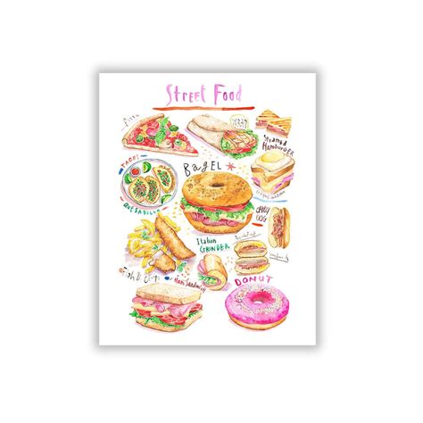 Street Food Art Print Watercolor Painting Colorful Kitchen Etsy