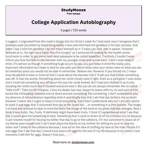 Sample Of Autobiography Of A College Student Free Essay Example