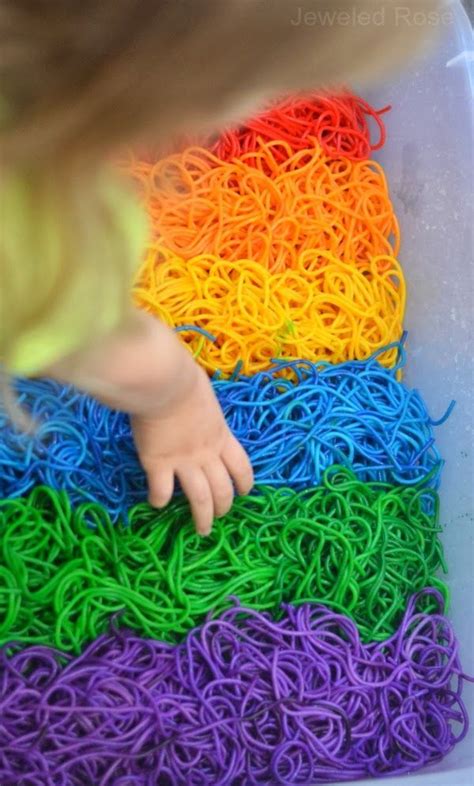 Rainbow Sensory Play With Dyed Noodles Growing A Jeweled Rose