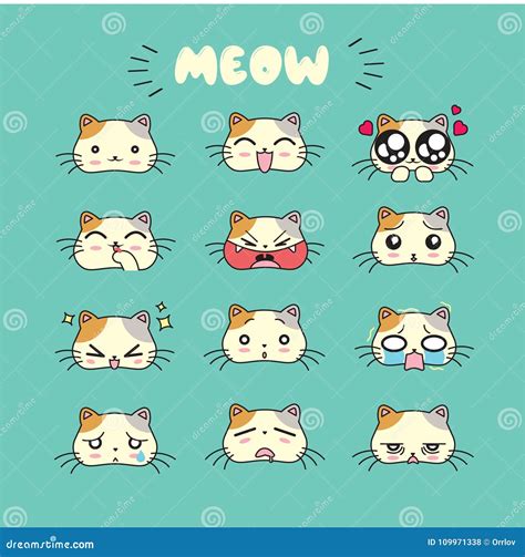Cat Cute Emoji Smiley Icons Set Stock Vector Illustration Of Emoji