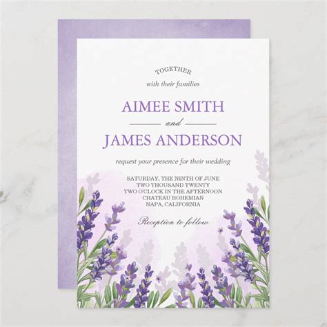 Lavender Wedding Invitation Rustic Elegant Floral Zazzle Lavender