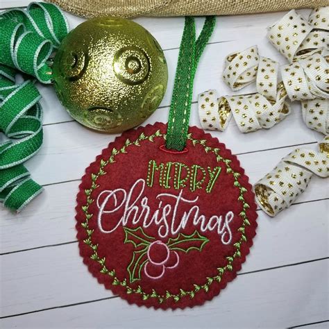 In The Hoop Christmas Embroidery Design Ith Bag Tag Ornament Etsy