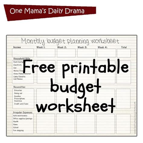 Sissyprint Freebie Friday Monthly Budget