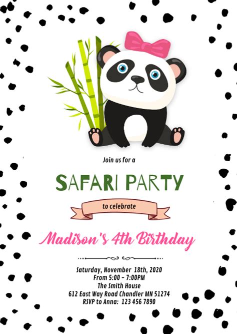 Pink Panda Birthday Invitation Template Postermywall