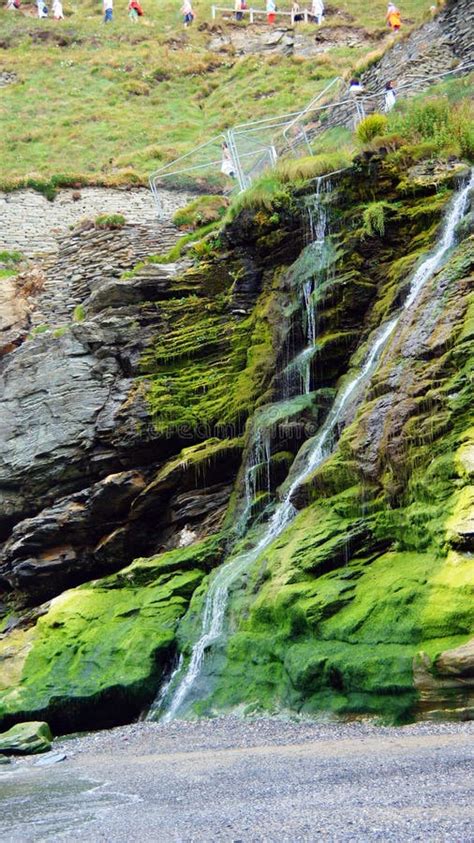 Tintagel Green Waterfall Floating Sea Stock Photos Free And Royalty