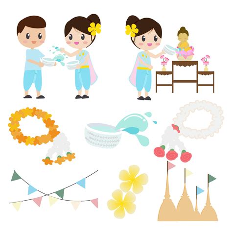 Songkran Or Thai Water Festival Elements Collection Eps Vectors