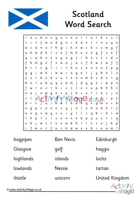 Scotland Word Search For Kids
