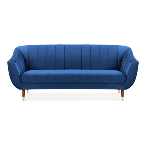 Royal Blue Velvet Upholstered Melvin 3 Seater Sofa