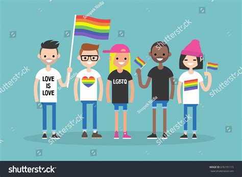 love parade group people rainbow flags stock vector royalty free 676191115