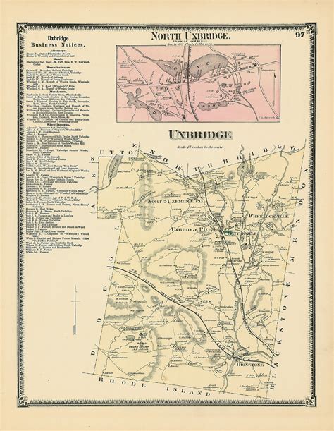 Town Of Uxbridge Massachusetts 1870 Map