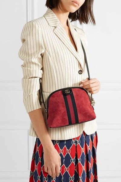 Gucci Ophidia Patent Leather Trimmed Suede Shoulder Bag In Red Modesens