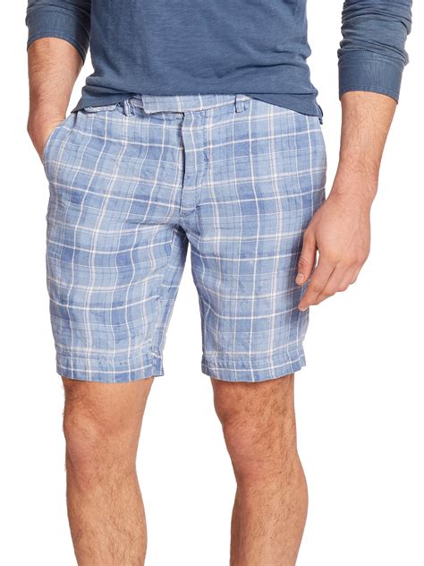 Polo Ralph Lauren Plaid Linen Shorts In Blue For Men Lyst
