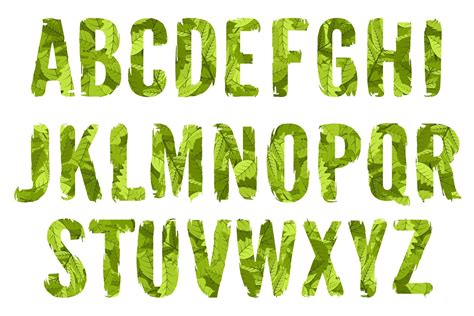 Green Leaves Alphabet Vector In 2020 Green Leaves Green Alphabet
