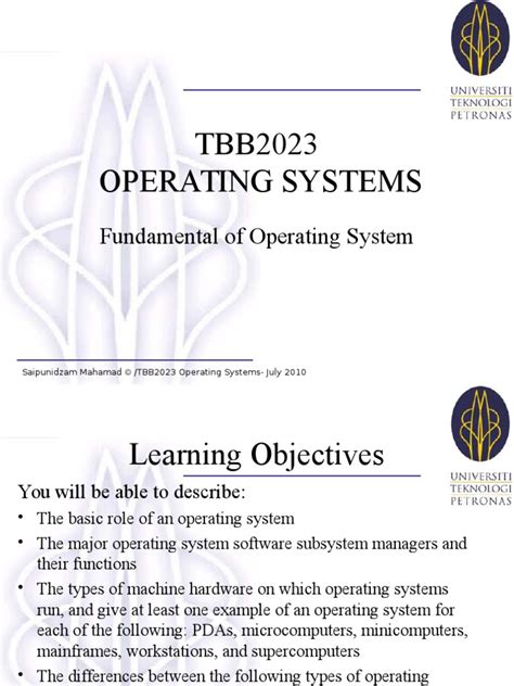 It manages the hardware and software resources of the computer system it's important to know and understand that not all computers have operating systems. Lecture 1 - Fundamentals Of Operating System.ppt ...