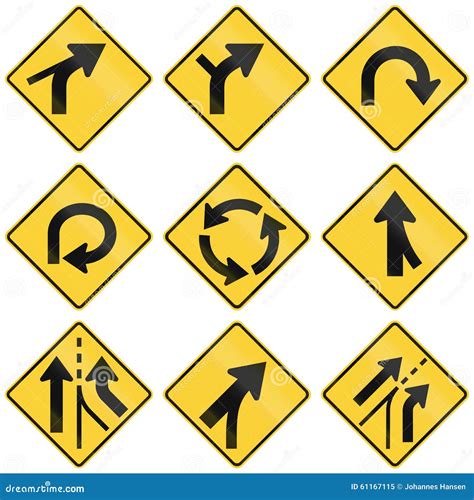 Collection Of Intersection Warning Signs Used In The Usa Stock