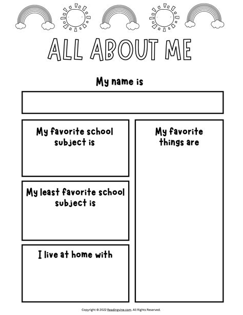 All About Me Worksheets Printable Templates