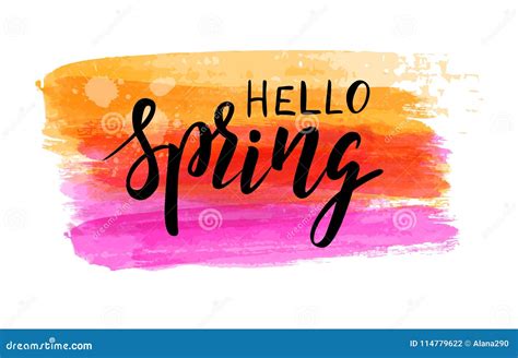 Hello Spring Watercolor Brushed Background Stock Vector Illustration