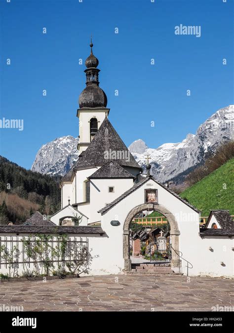 Parish Church St Sebastian In Ramsau Bavarian Alps Germany Stock