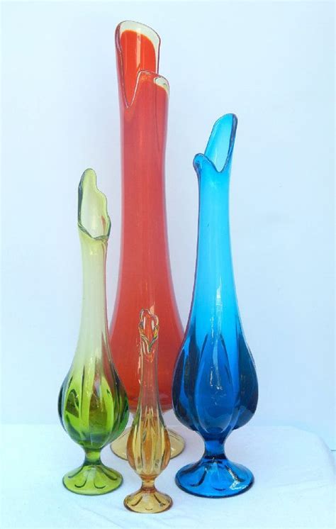 Vintage Mid Century Glass Vases Set Of Four Mid Century Glass Mid Century Glass Vase