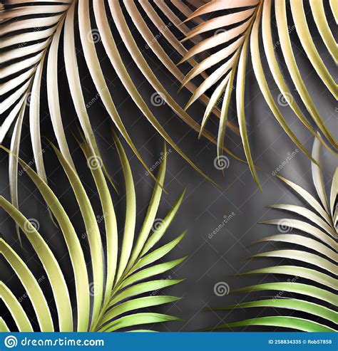 Illustration Of Tropical Palm Leaves Mural Wallpaper For Internal