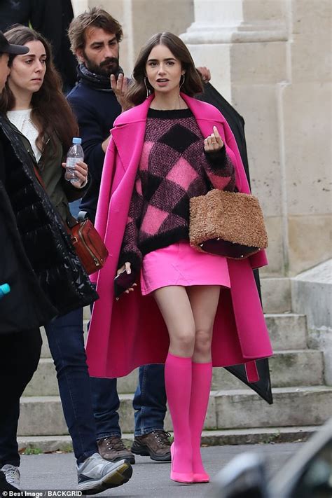 Lily Collins Displays Her Endless Legs In Chic Fuchsia Mini As She