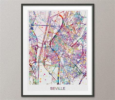 Seville Map Sevilla Watercolor Print Seville Street Map Etsy