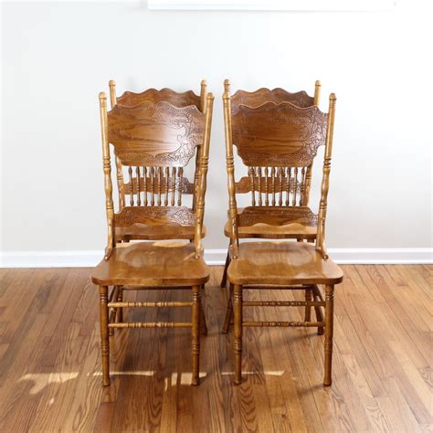 Vintage Oak Press Back Dining Chairs Dining Chairs Chair Oak Dining Chairs