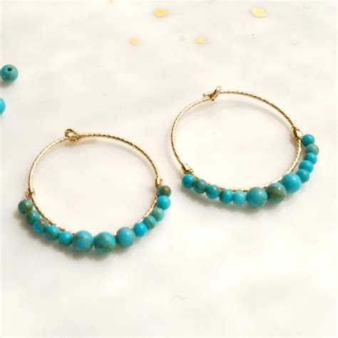 Gold Filled And Turquoise Hoop Earrings Nicteshop