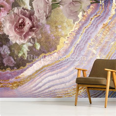 Metallic Floral Agate Wallpaper By Lara Skinner Wallsauce Eu