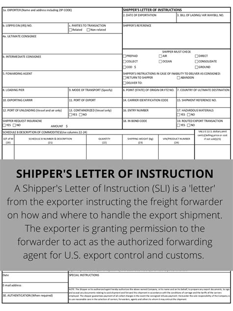Shippers Letter Of Instruction Sli Export Document Etsy