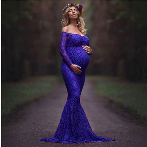 2018 New Solid Lace Dress Long Mermaid Dress Pregnant Dress Maternity