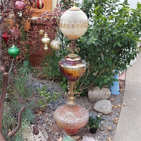 Vintage Lamp Glass Totem Garden Art Garden Totems Glass Garden Art