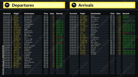 Flight Schedule Board At Airport Travel Information Arrivals And