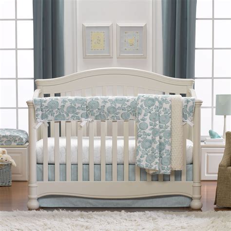 From baby blankets and crib skirts to changing pads and more, take advantage of free shipping. Aqua Blossoms 3-pc Crib Bedding | Liz And Roo | Aqua crib ...