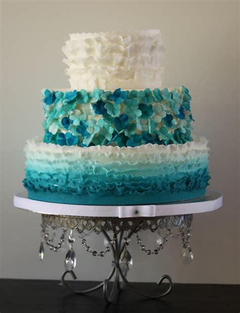 Sarah And Brians Teal Ombre Wedding Cake