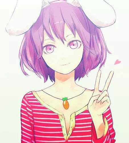 Anime Girl Purple Hair Short Hair Ears Puppy Peace