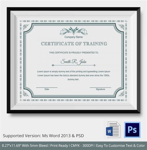 Training Certificate Template 21 Free Word Pdf Psd Format Download
