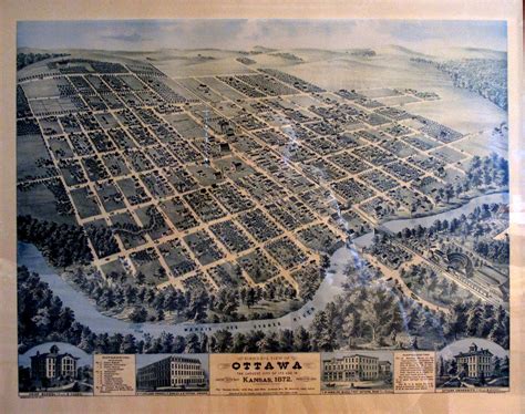 1872 Map Of Ottawa Kansas Print Aerial City Photo Places
