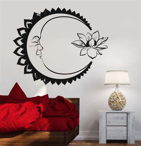 Vinyl Wall Decal Moon Lotus Flower Meditation Yoga Bedroom Design