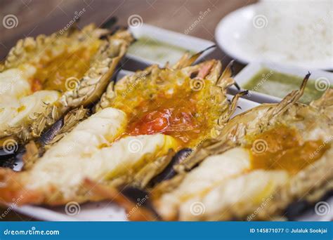 Thai Cuisine Style Grilled Giant River Shrimp Stock Image Image Of