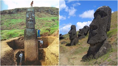 Although often identified as easter island heads, the statues have torsos, most of them. There are bodies under the giant heads of Easter Island