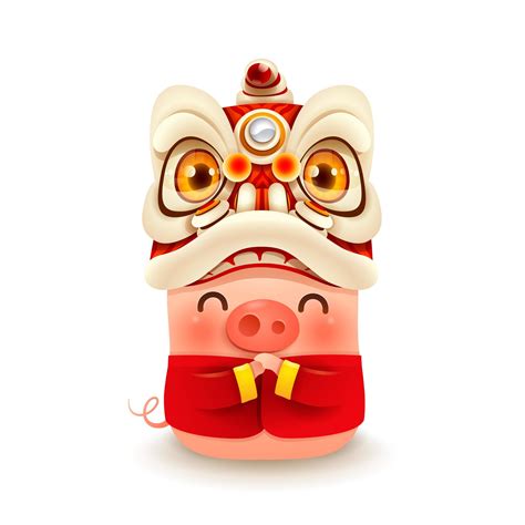 Little Pig With Chinese New Year Lion Dance Head 273964 Vector Art At