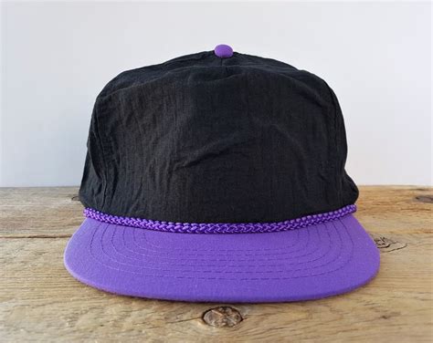Vintage 90s Two Tone Purple And Black Snapback Hat Blank Rope Lined Nylon